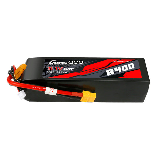 Gens ace 8400mAh 3S2P 11.1V 60C LiPo battery pack with XT90-style connector and balance lead