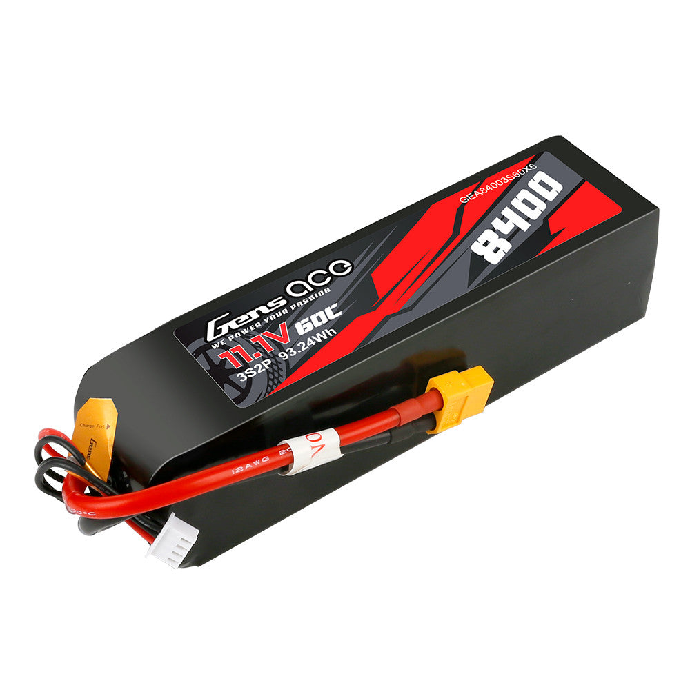 Gens ace 8400mAh 3S2P 11.1V 60C LiPo battery pack with XT60 plug and balance lead
