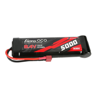 Gens ace 8.4V 5000mAh Ni-MH Battery, Gens ace 8.4V 5000mAh NiMH battery pack labeled 7S1P 33.6Wh with red T-style connector and leads