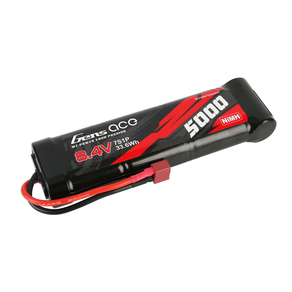 Gens ace 8.4V 5000mAh Ni-MH Battery, Gens ace 8.4V 5000mAh NiMH battery pack with 14AWG leads and red plug connector