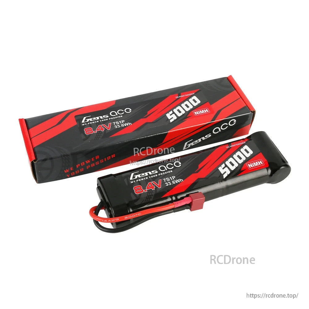 Gens ace 8.4V 5000mAh Ni-MH battery pack with red T-style connector and retail box (7S1P 33.6Wh)