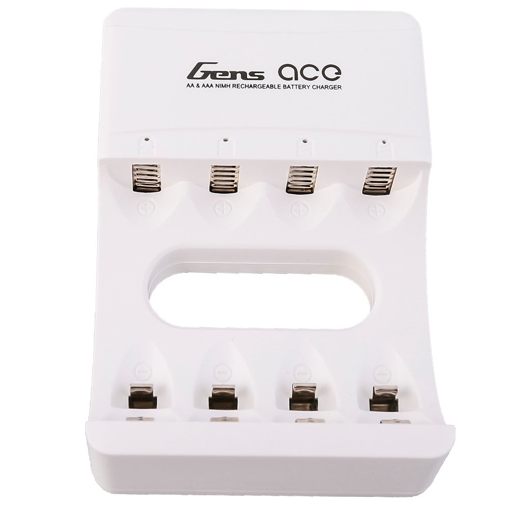 Gens ace AA/AAA NiMH rechargeable battery charger with four charging slots in a white housing