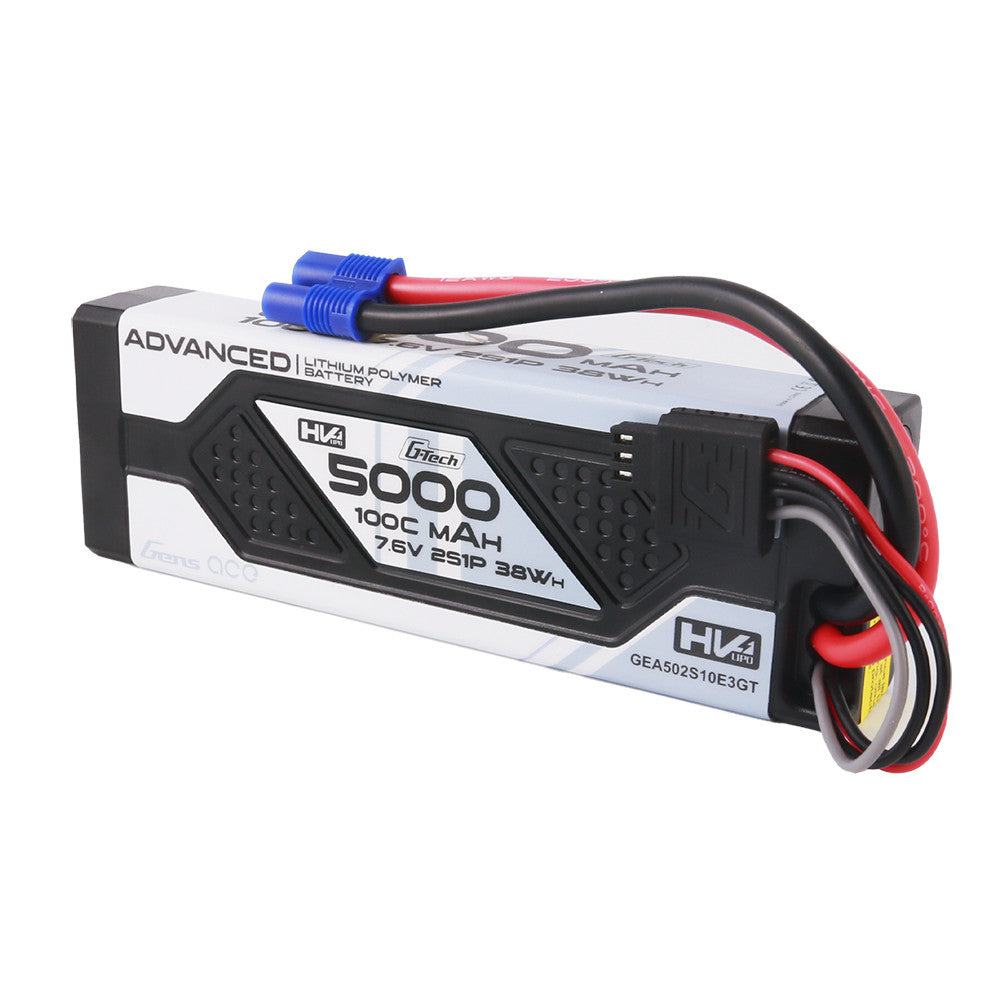 Gens ace Advanced hardcase LiHV LiPo battery pack 5000mAh 2S 7.6V 100C with EC3 plug leads