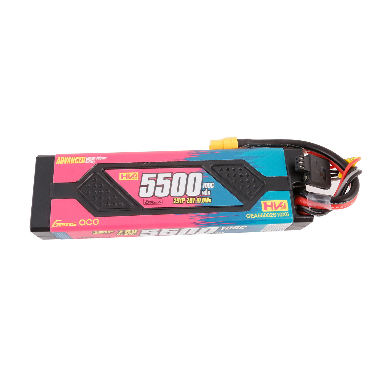 Gens ace Advanced 5500mAh 2S 7.6V 100C hardcase LiHV LiPo battery pack with XT60 plug and balance lead