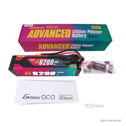 Gens ace Advanced LiPo battery pack 6200mAh 4S 15.2V 100C with XT90-style connector, box and paperwork