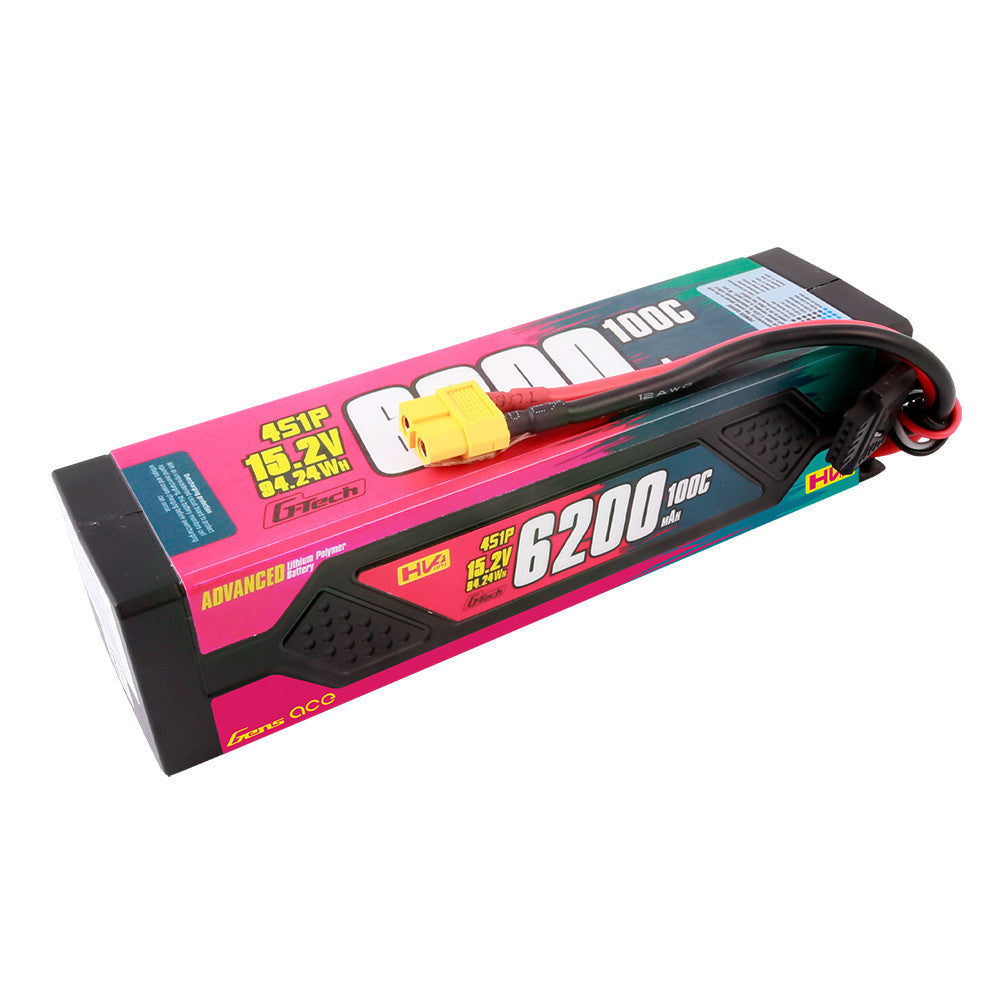 Gens ace Advanced LiPo battery pack, 4S 15.2V 6200mAh 100C, with XT90-style connector and balance lead