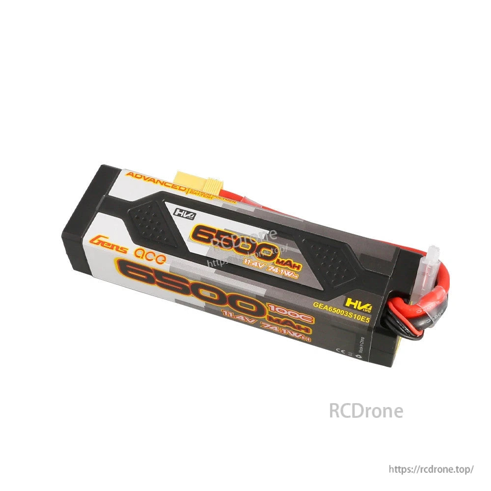 Gens ace Advanced LiPo battery pack labeled 6500mAh 14.8V with main power leads and balance connector