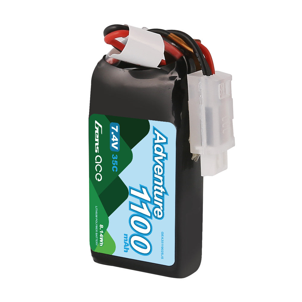 Gens ace Adventure 1100mAh 2S 7.4V 35C LiPo battery pack with JST-PHR plug and prewired leads