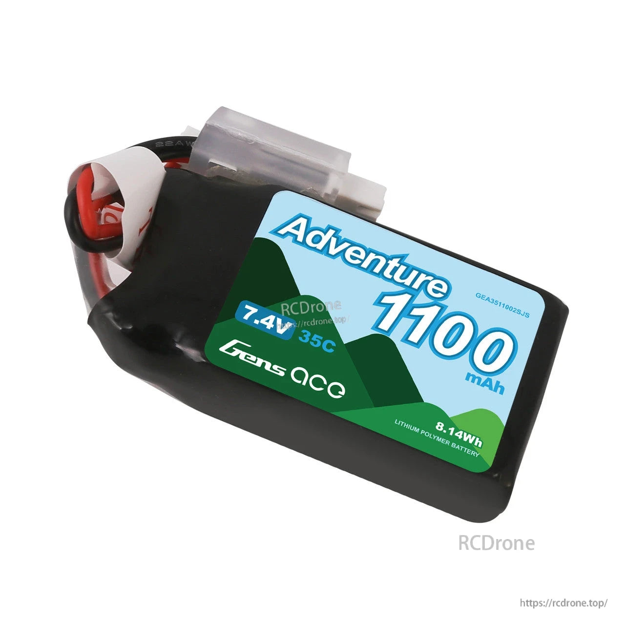 Gens ace Adventure 1100mAh 2S 7.4V 35C LiPo battery pack with JST-PHR lead and balance connector