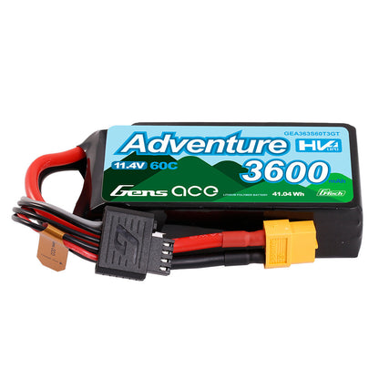 Gens ace Adventure HV4 3600mAh 11.4V 60C LiPo battery pack with XT60 connector and balance lead