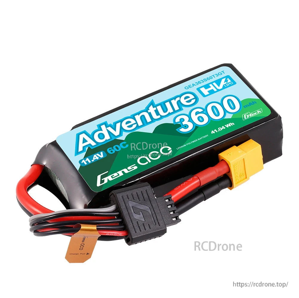 Gens ace Adventure HV 3600mAh 3S 11.4V 60C LiPo battery pack with XT60 connector and balance lead