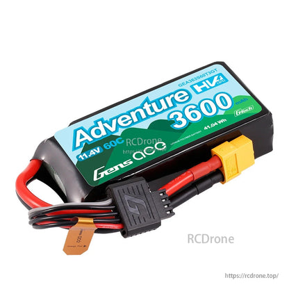 Gens ace Adventure HV 3600mAh 3S 11.4V 60C LiPo battery pack with XT60 connector and balance lead