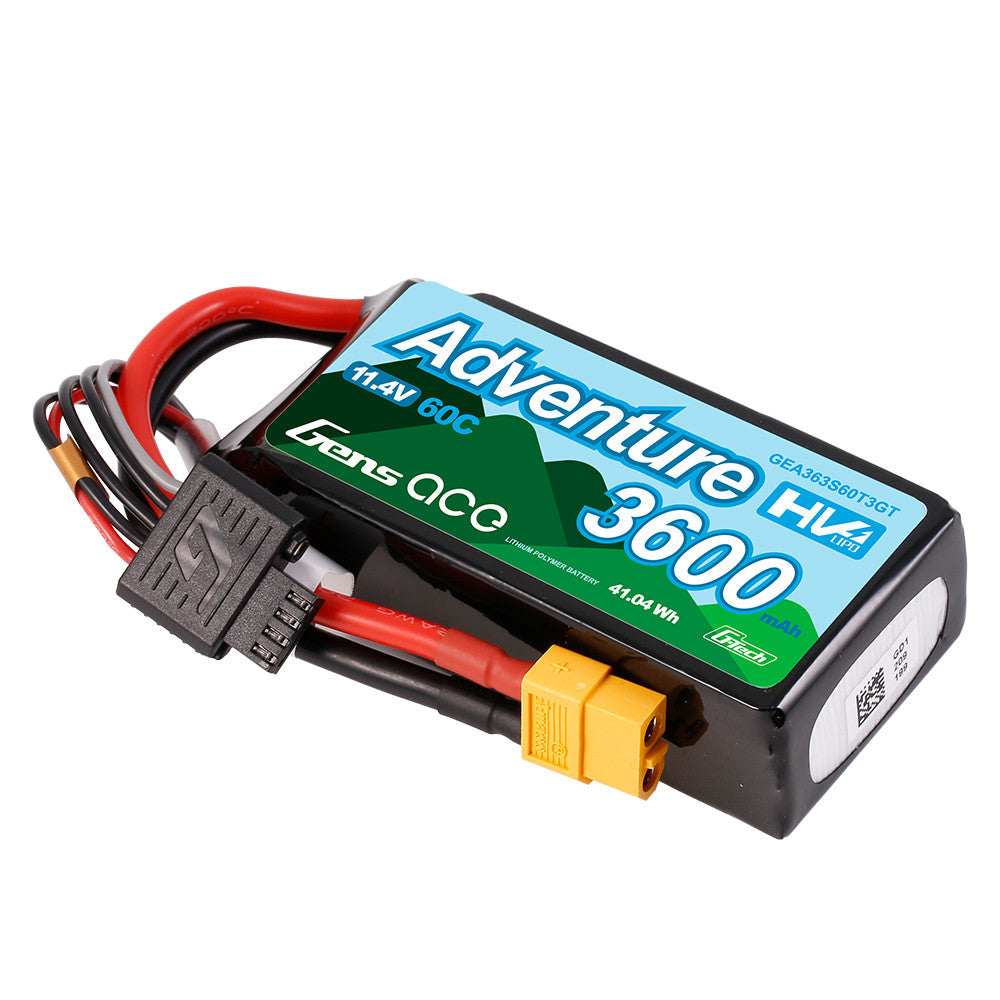 Gens ace Adventure HV 3S 11.4V 3600mAh 60C LiPo battery pack with XT60 connector and balance lead