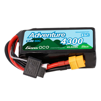Gens ace Adventure 4300mAh 11.4V 60C HV LiPo battery pack with XT60 connector and balance lead