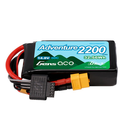 Gens ace Adventure LiPo Battery, Gens ace Adventure 2200mAh 14.8V 60C LiPo battery pack with XT60 connector and balance lead
