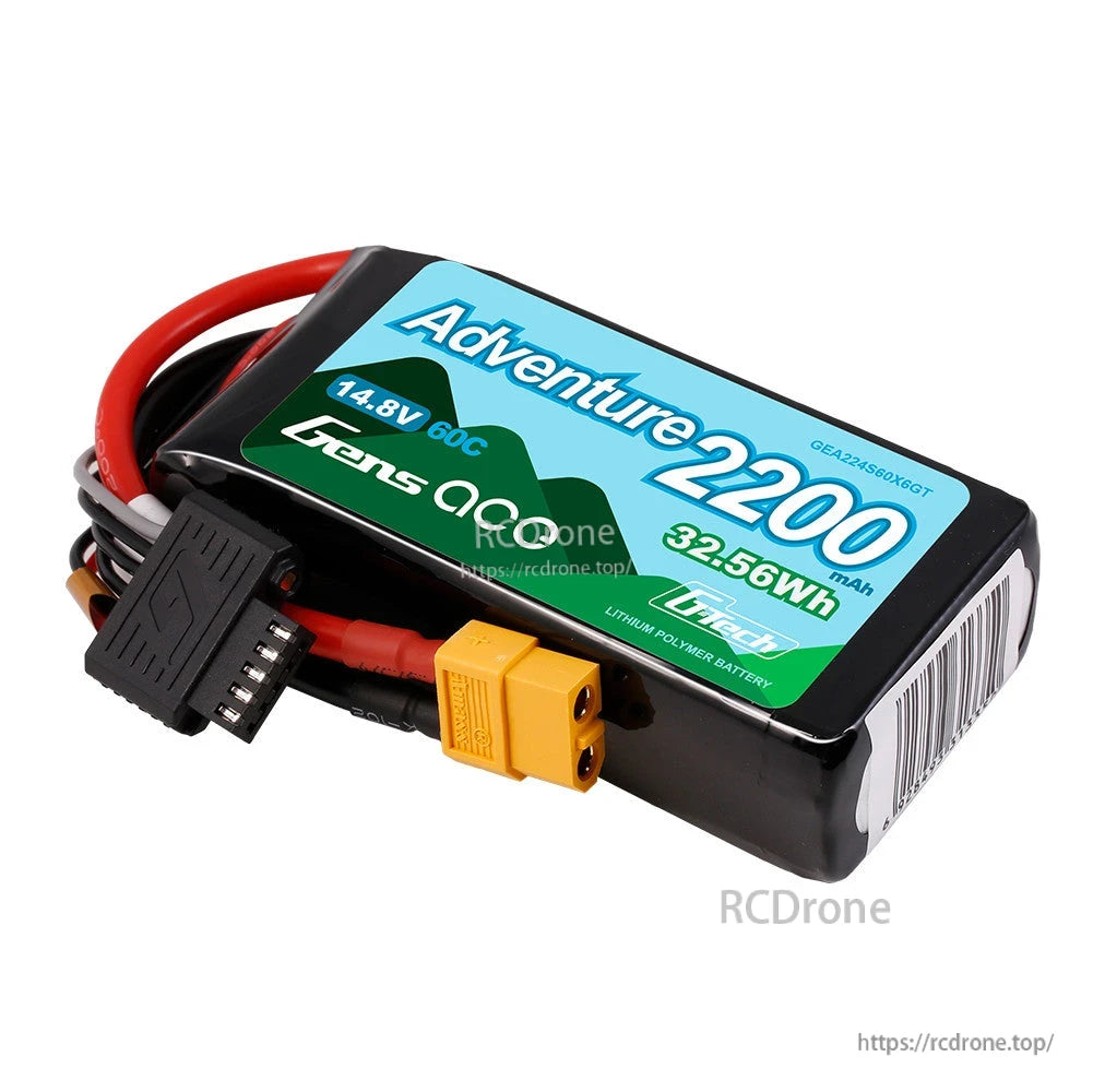 Gens ace Adventure LiPo Battery, Gens ace Adventure 2200mAh 14.8V 60C LiPo battery pack with XT60 plug and 4S balance lead