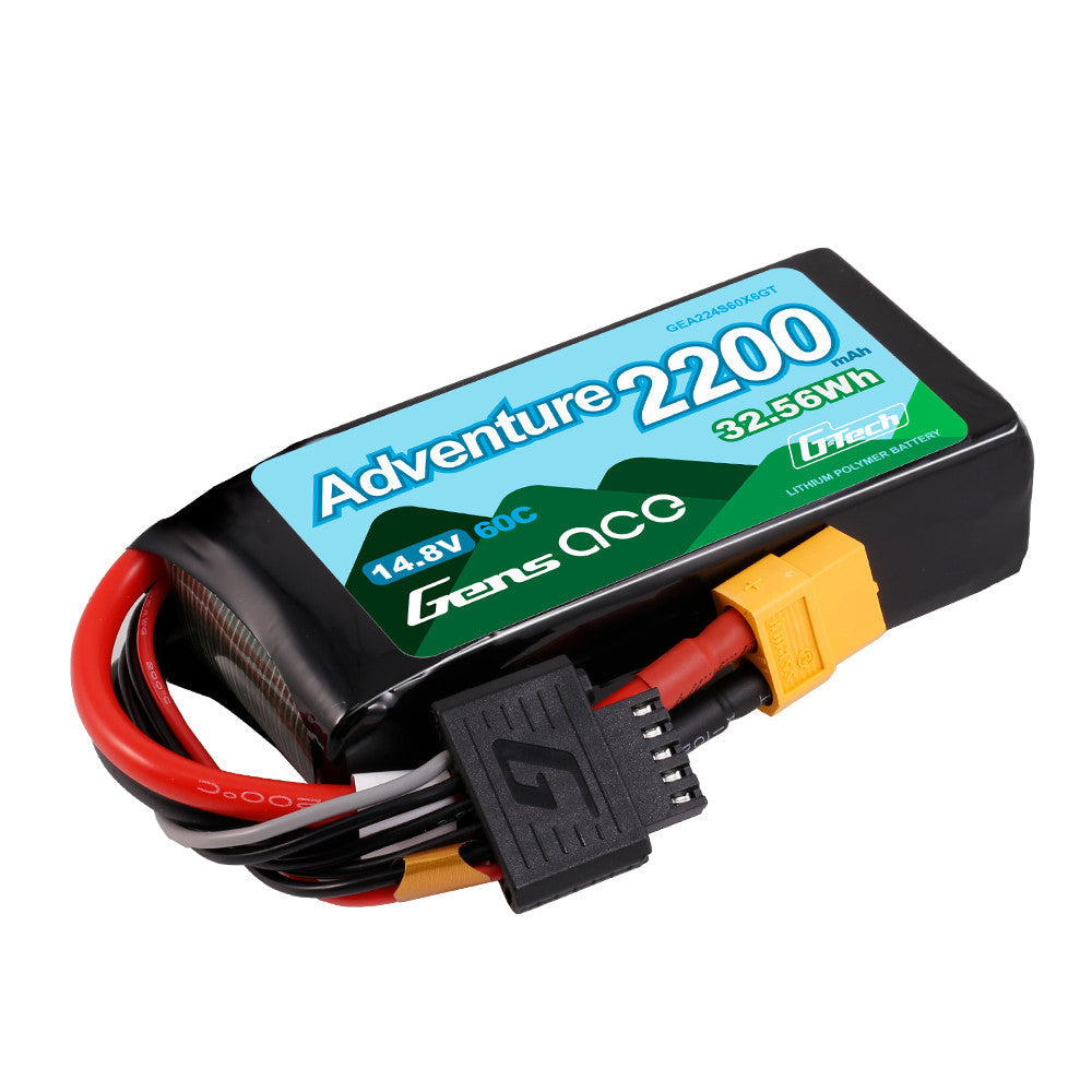 Gens ace Adventure LiPo Battery, Gens ace Adventure 2200mAh 14.8V LiPo battery pack with XT60 power plug and balance lead