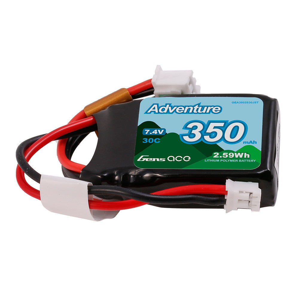 Gens ace Adventure LiPo Battery, Gens ace Adventure 350mAh 7.4V 30C LiPo battery pack with wired connectors and balance plug