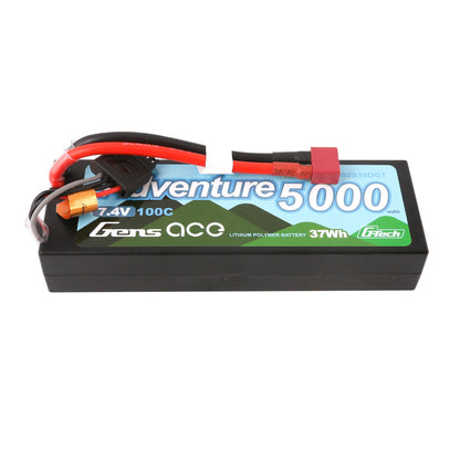 Gens ace Adventure LiPo Battery, Gens ace Adventure 5000mAh 7.4V LiPo battery pack with 100C label, power lead and balance connector
