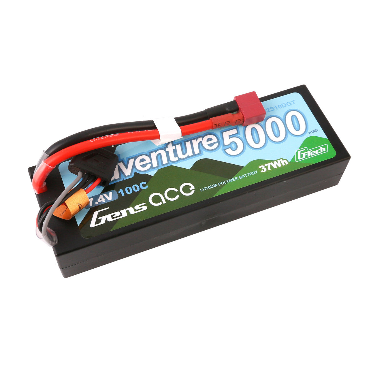 Gens ace Adventure LiPo Battery, Gens ace Adventure 5000mAh 2S 7.4V LiPo battery pack with 100C rating, balance lead, and T-style connector
