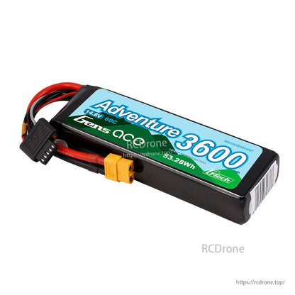 Gens ace Adventure 3600mAh 14.8V 60C LiPo battery pack with XT60 plug and balance lead