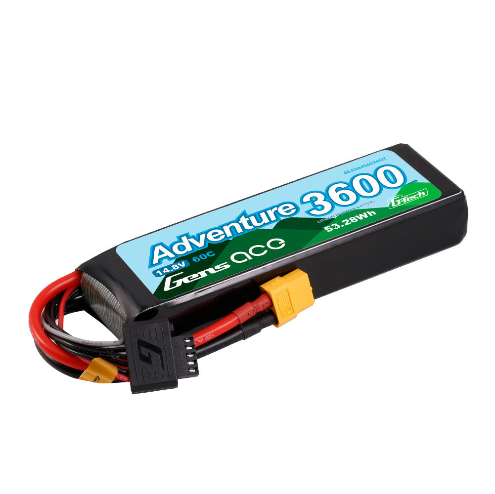 Gens ace Adventure 3600mAh 4S 14.8V 60C LiPo battery pack with XT60 plug and balance lead