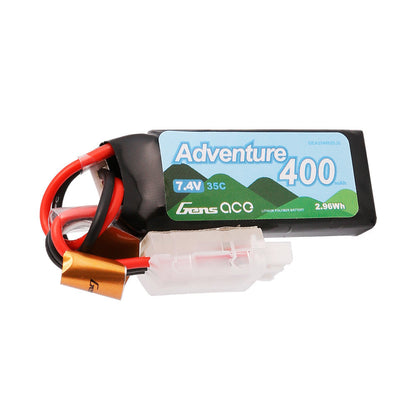 Gens ace Adventure 400mAh 2S 7.4V 35C LiPo battery pack with JST plug and red/black leads