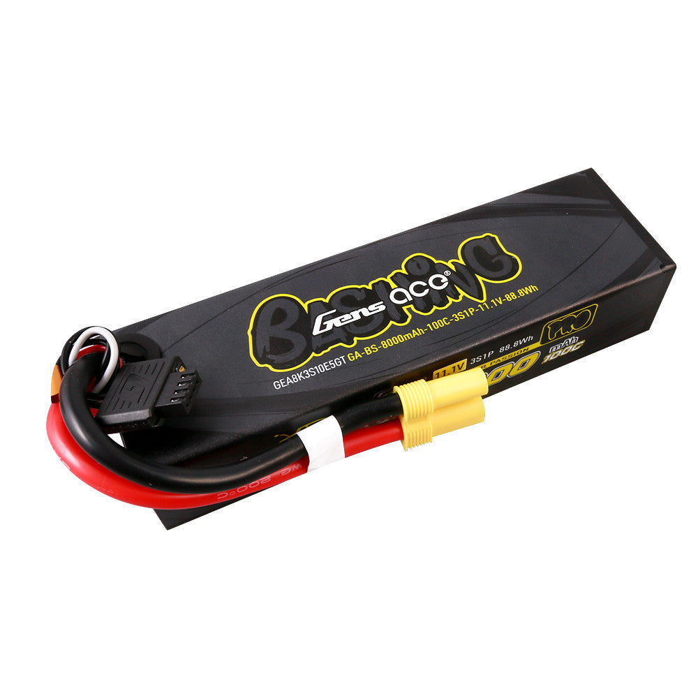Gens ace Bashing Pro 3S 11.1V 8000mAh 100C LiPo battery pack with balance lead and high-current connector