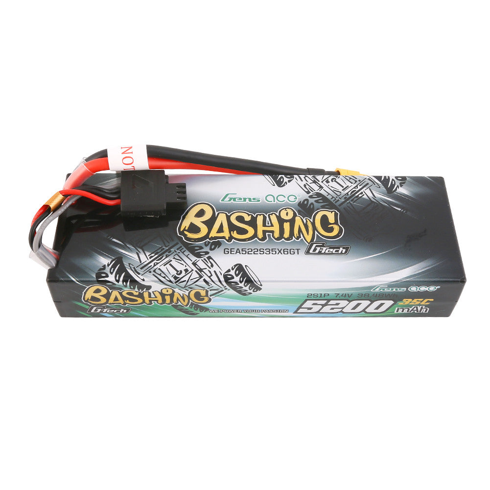 Gens ace Bashing hardcase 2S LiPo battery pack with 5200mAh 35C label, XT60 lead and balance connector