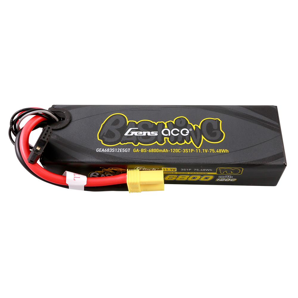 Gens ace Bashing 6800mAh 3S 11.1V 120C LiPo battery pack with balance lead and high-current connector