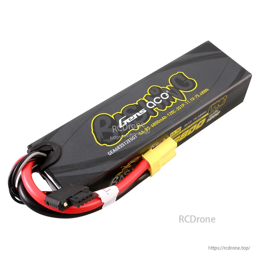 Gens ace 6800mAh 3S 11.1V 120C LiPo battery pack with high-current connector and balance lead