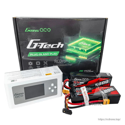Gens ace G-Tech bundle with two 5000mAh 3S 11.1V 60C LiPo batteries with XT60 plugs and a white charger