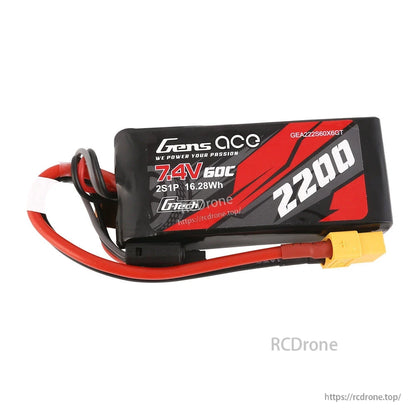 Gens ace G-Tech 2200mAh 2S 7.4V 60C LiPo battery pack with XT60 connector and balance lead