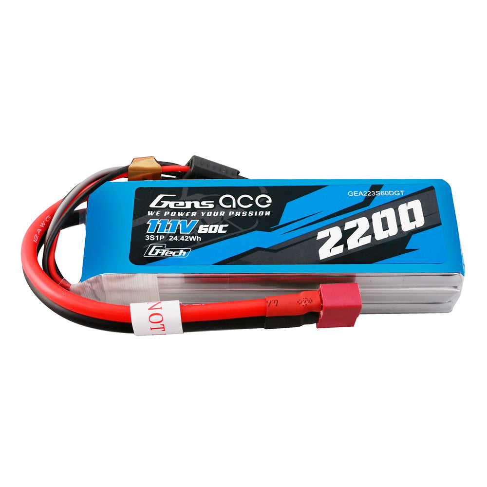 Gens ace G-Tech 2200mAh 3S 11.1V 60C LiPo battery pack with Deans connector and balance lead