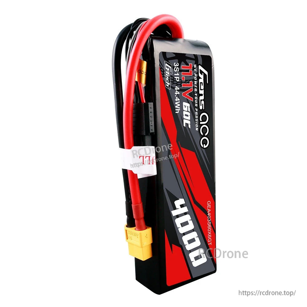 Gens ace G-Tech 4000mAh 3S 11.1V 60C LiPo battery pack with XT60 connector and balance lead