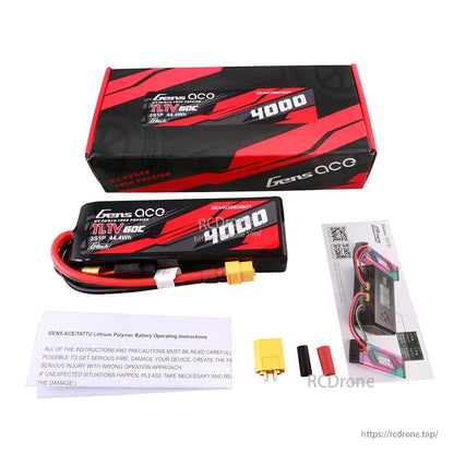 Gens ace 4000mAh 3S 11.1V 60C LiPo battery pack with XT60 connector, retail box and instruction card