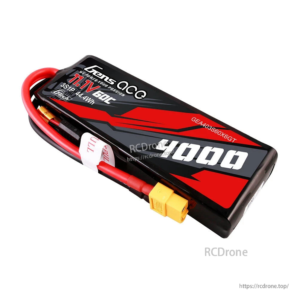 Gens ace G-Tech 4000mAh 3S 11.1V 60C LiPo battery pack with XT60 connector and red power leads