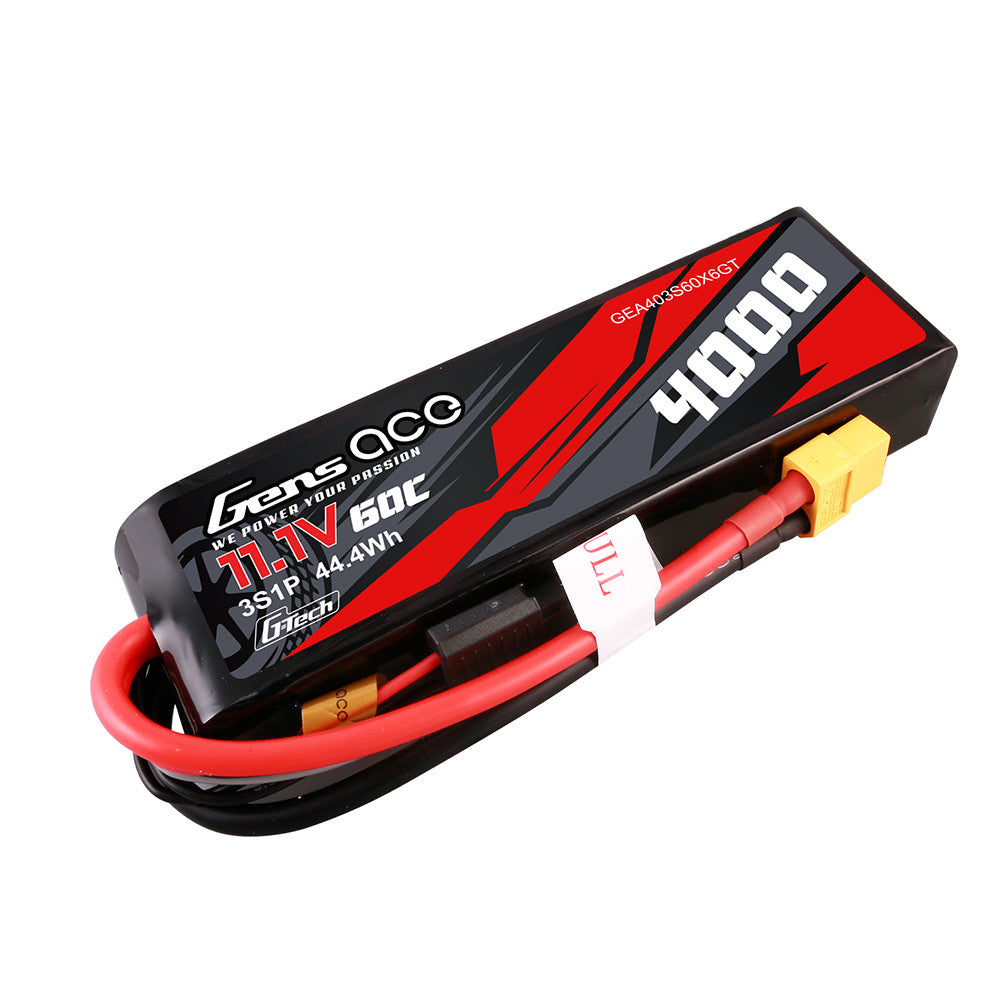 Gens ace G-Tech 4000mAh 3S 11.1V 60C LiPo battery pack with XT60 connector and balance lead