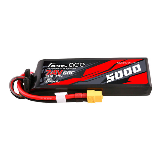 Gens ace 5000mAh 2S 7.4V 60C LiPo battery pack with XT60 connector and balance lead