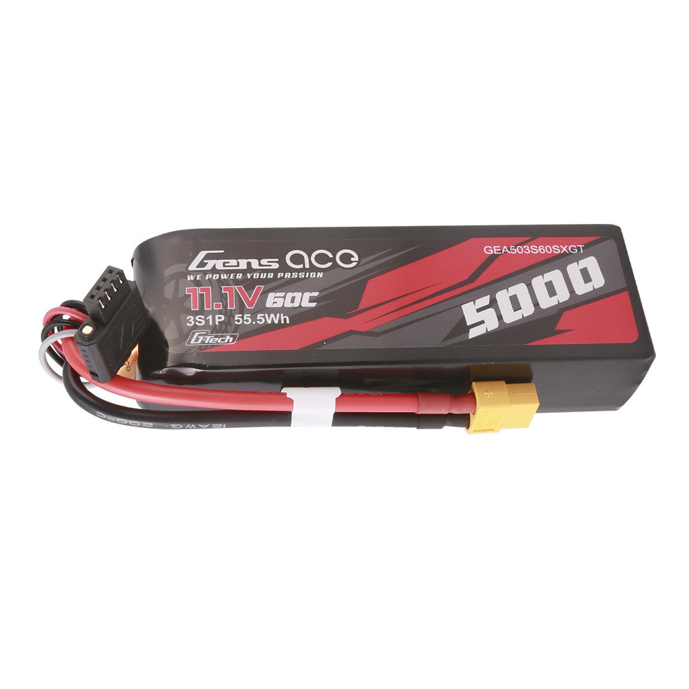Gens ace 11.1V 3S 5000mAh 60C LiPo battery pack with XT60 connector and 4-pin balance lead