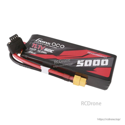 Gens ace 5000mAh 3S 11.1V LiPo battery pack with XT60 plug and 4-pin balance connector, labeled 50C