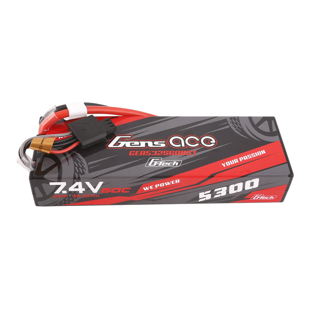 Gens ace G-Tech 2S 7.4V 5300mAh 60C hardcase LiPo battery pack with Deans plug and balance lead