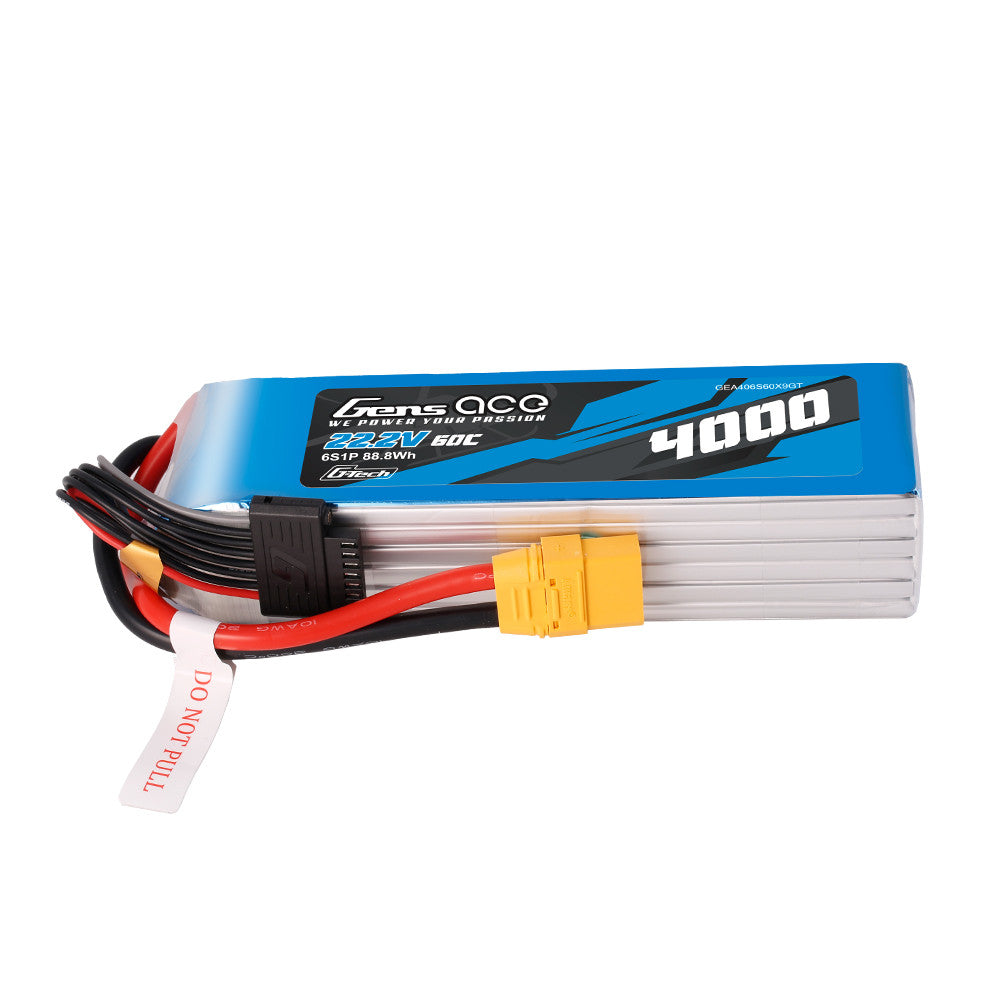 Gens ace G-Tech 6S 4000mAh 22.2V 60C LiPo battery pack with yellow XT-style plug and balance lead