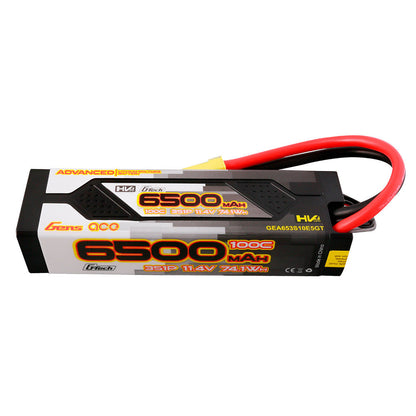 Gens ace G-Tech Advanced hardcase LiPo battery pack with 6500mAh 3S 11.4V 100C label and heavy-gauge leads