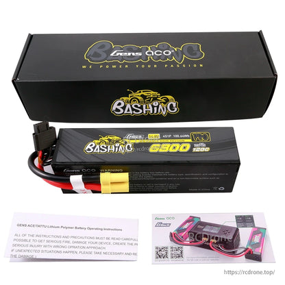 Gens ace Bashing 4S 6800mAh LiPo battery pack with EC5 connector and balance lead, with box and manuals