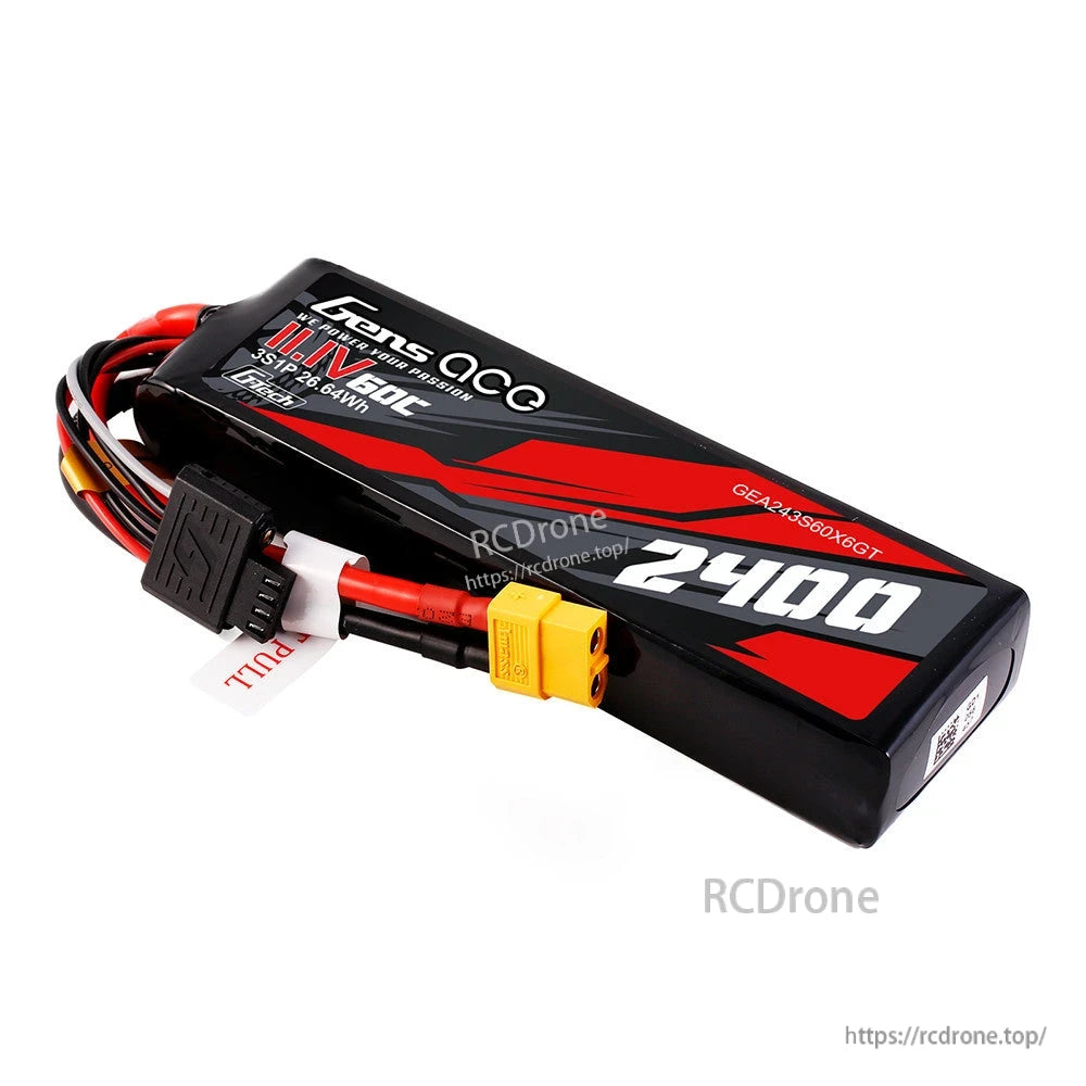 Gens ace G-Tech LiPo Battery, Gens ace G-Tech 11.1V 2400mAh 3S LiPo battery pack with XT60 power lead and 4-pin balance connector