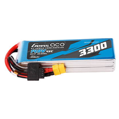 Gens ace G-Tech LiPo Battery, Gens ace G-Tech 14.8V 4S 3300mAh 45C LiPo battery pack with XT60 plug and balance lead