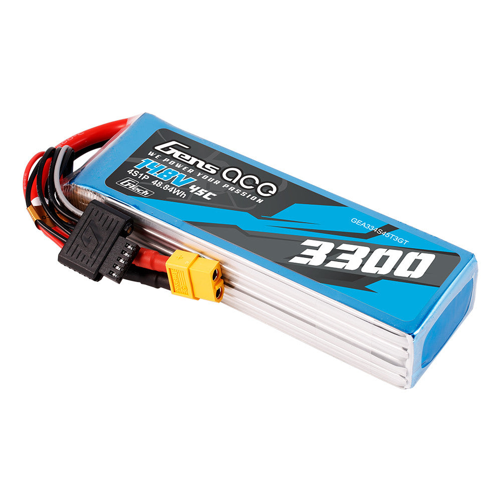 Gens ace G-Tech LiPo Battery, Gens ace G-Tech 4S 14.8V 3300mAh LiPo battery with XT60 power plug and balance lead