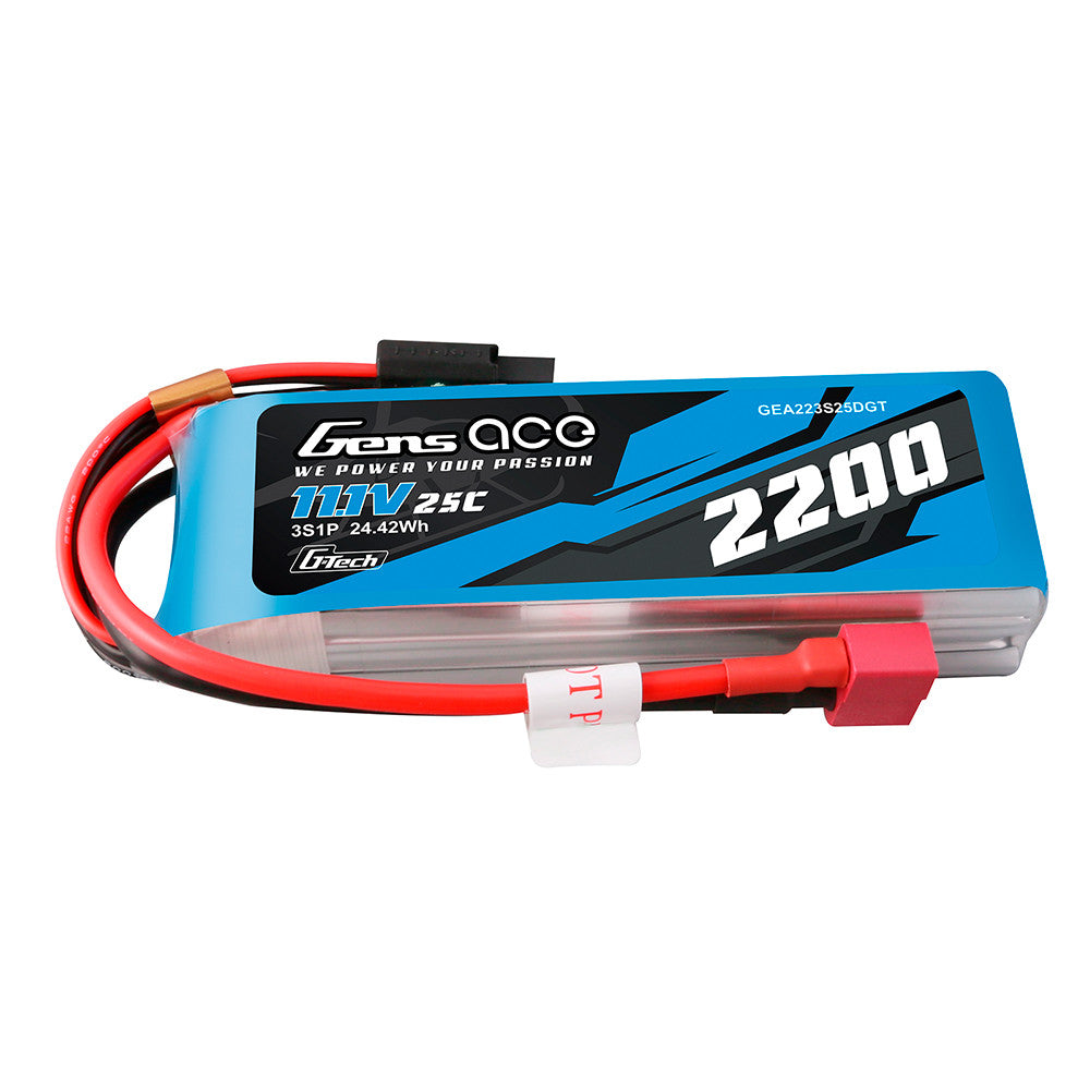Gens ace G-Tech 2200mAh 3S 11.1V 25C LiPo battery pack with T-plug power lead and balance connector