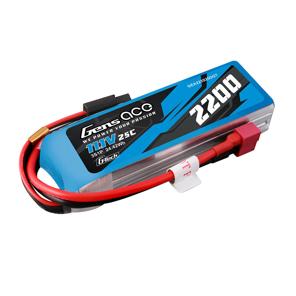 Gens ace G-Tech 2200mAh 3S 11.1V 25C LiPo battery pack with XT60-style lead and balance connector